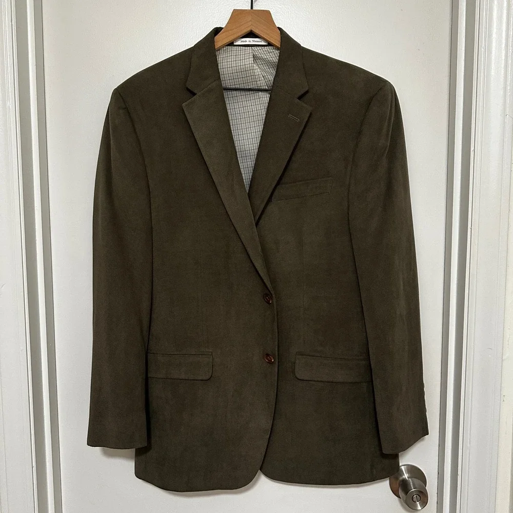 Lauren Ralph Lauren | Men's Olive Green Suede Two Button Blazer Sport Coat, 42R